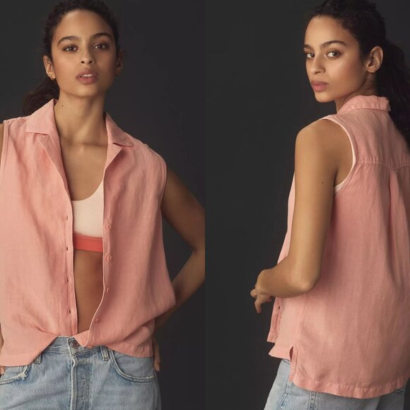 cloth & stone Tops - CLOTH & STONE linen blend notch collar sleeveless shirt (S)